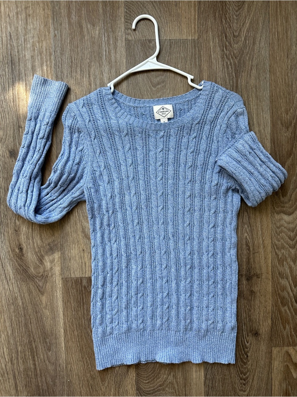 St. John's Bay Light Blue Cable Knit Crewneck Sweater Size M Preppy Coquette